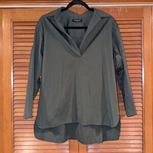 LAFAYETTE 148 Beckett Henley Collar Tunic Shirt Green V-Neck Size S Relax Office